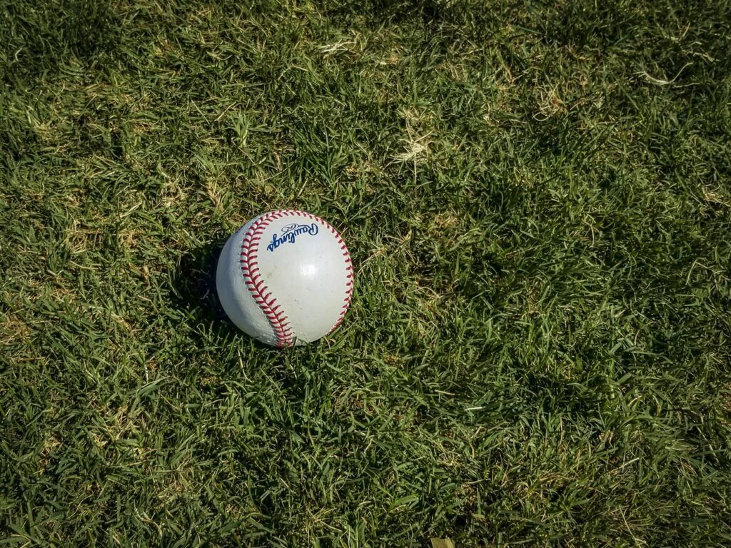 芝生の上の野球ボール